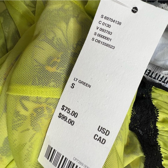 Urban Outfitters Olivia mesh midi dress neon Green Yellow black lace trim - Picture 6 of 8